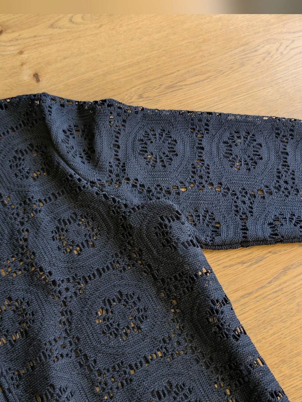 CHICO’s Travelers Crochet Open Front Duster Cardigan Sz XL/3 Black - Picture 2 of 3